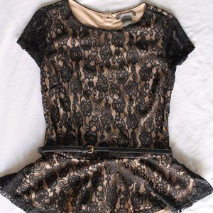 Black Lace Peplum Top with Belt (LAST CHANCE!!)